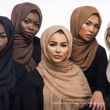 Mulheres Bolha Liso Rugas Hijab Cachecol com Franjas Popular Muçulmano Muffler Xales Wraps Pashmina Grande (SW104)